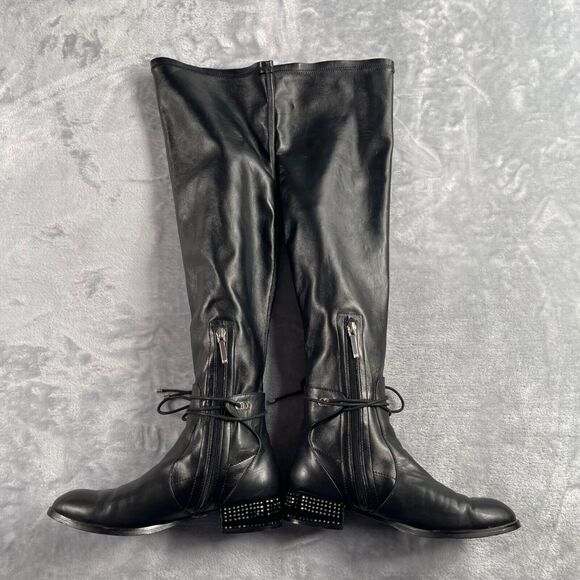 Christian Dior Boots 38 D Black Nappa Leather Studded Stellar Over The Knee - Picture 6 of 16